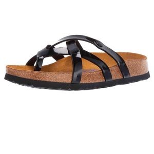 NEW Betula Birkenstock Black Brown Patent Leather Strap Sandals size 9 9.5
